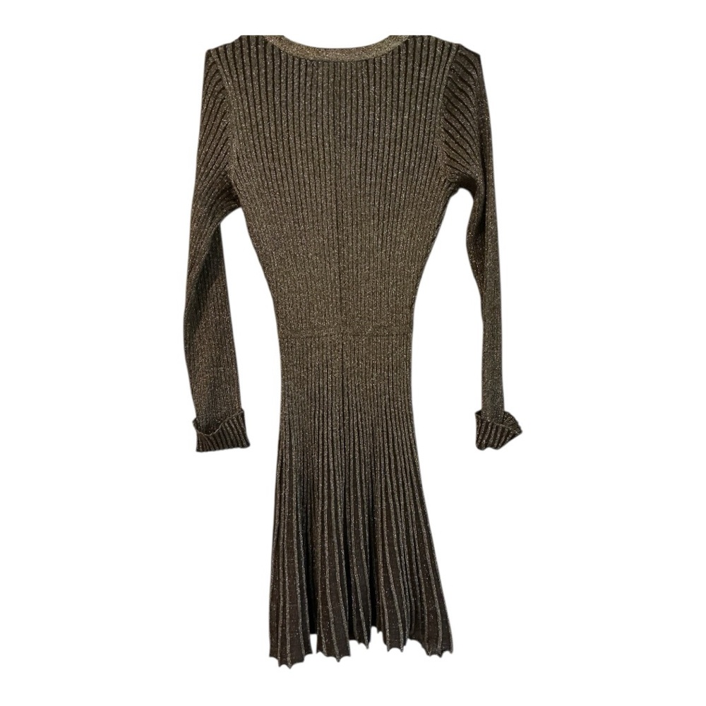 Taylor Metallic Ribbed Knit Dress Gold Button Front Size M - Picture 3 of 8